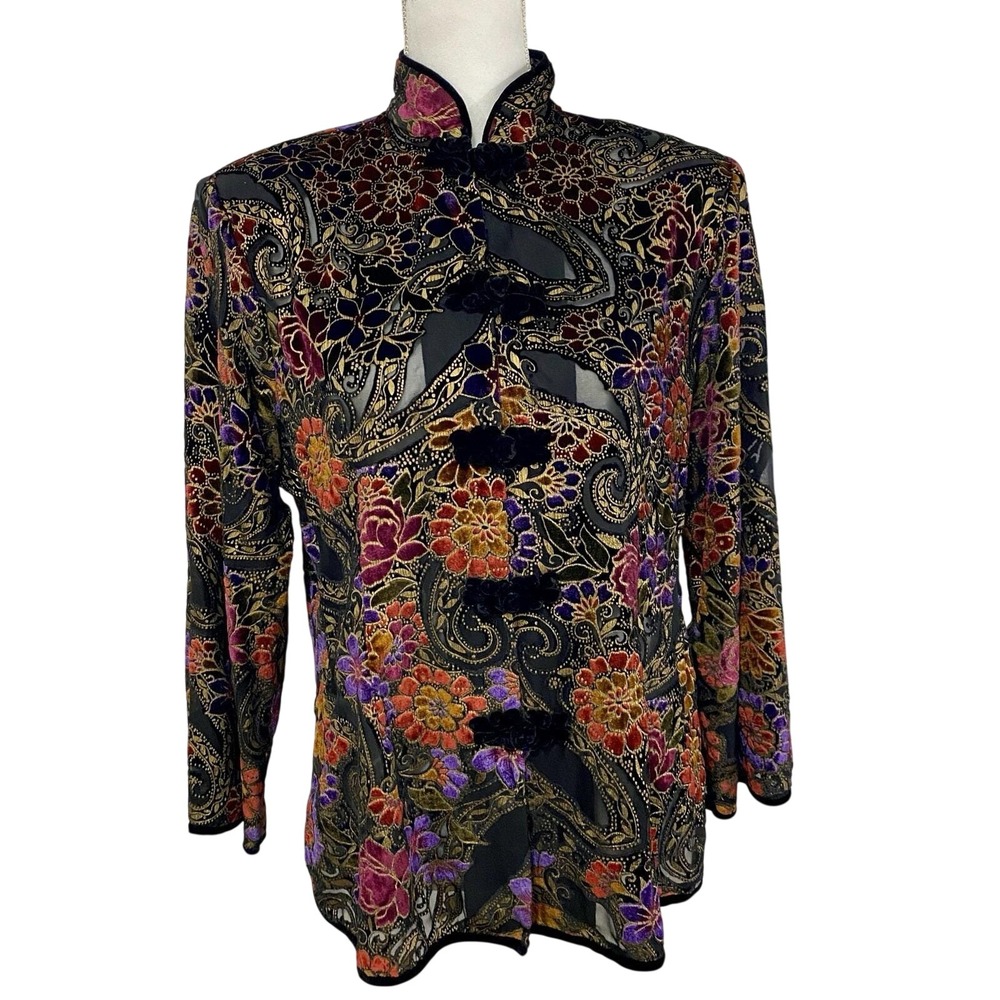 Vintage Aria A Rayon Silk Blend Top Beautiful Boho Button Up Shirt Size M